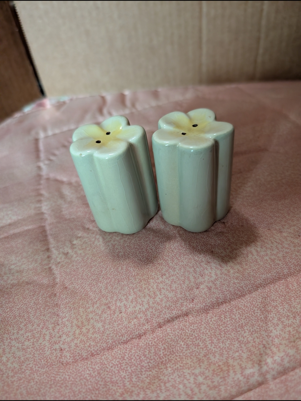 Ceramic Flower-Shaped Salt and Pepper Shaker Set in Pale Green - Picture 4 of 5